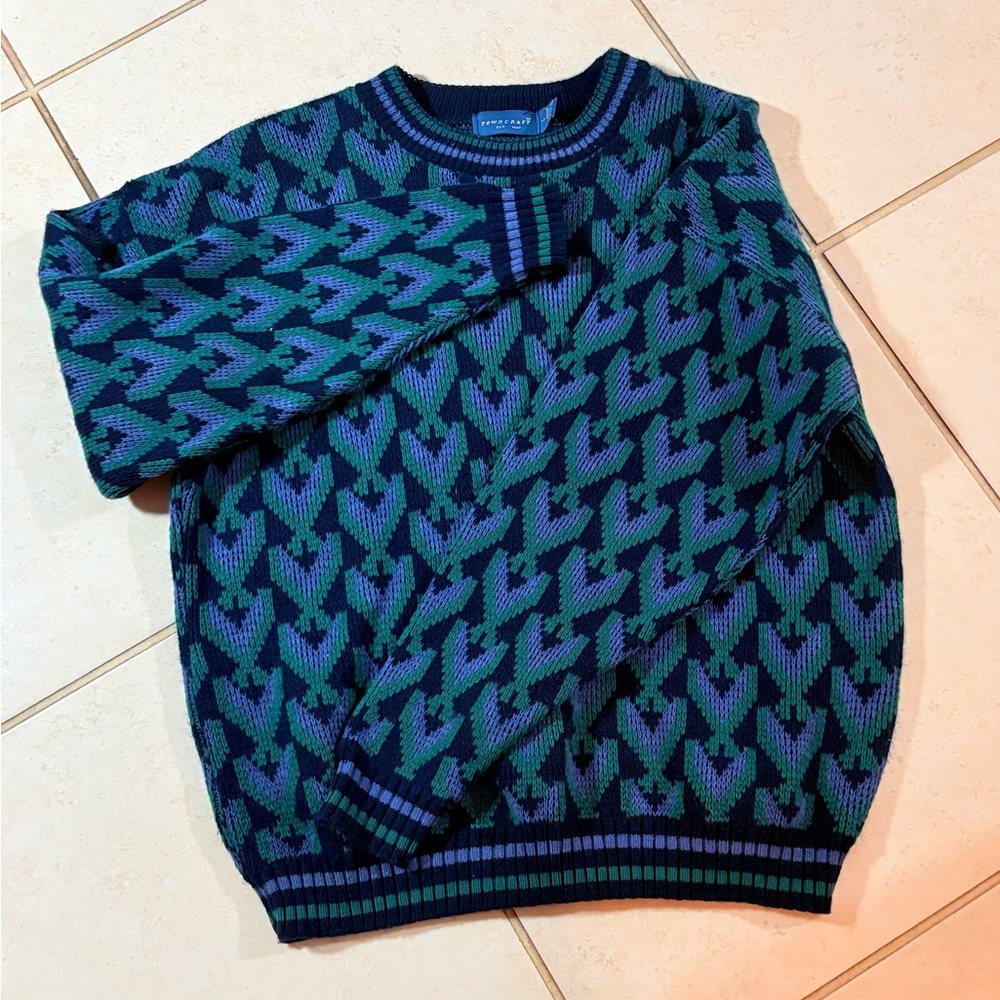 Towncraft Navy and Teal Crewneck Sweater